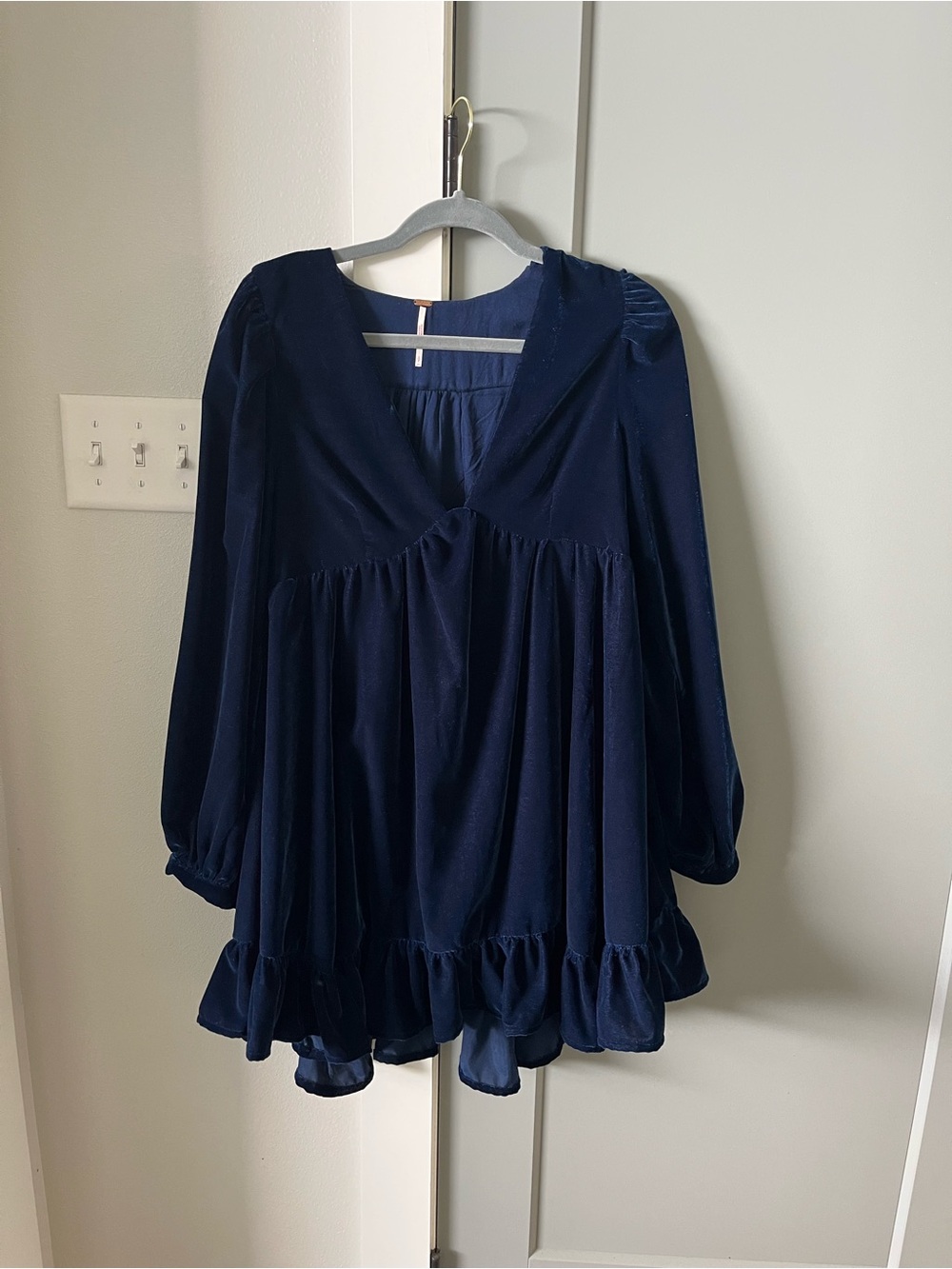 Free People Navy Blue Long Sleeve Ruffle Hem Dress